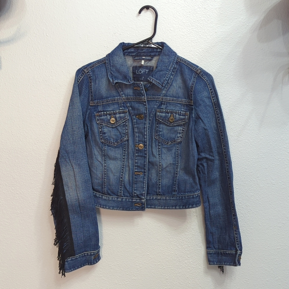 Western Boho Fringe Denim Jacket Sz Small